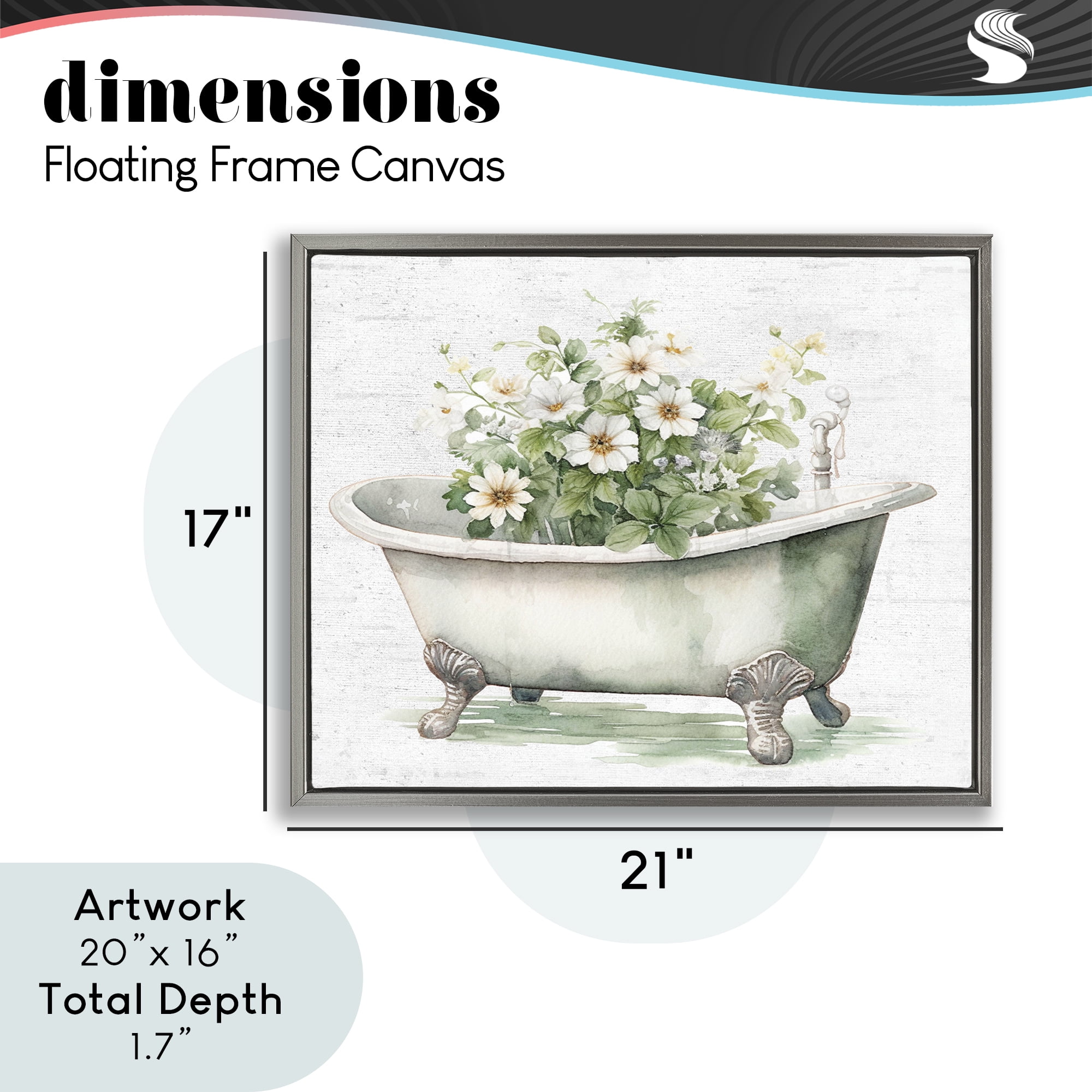 Boho Tub with Daisies Gray Framed Floater Canvas Wall Art, design by Lettered and Lined