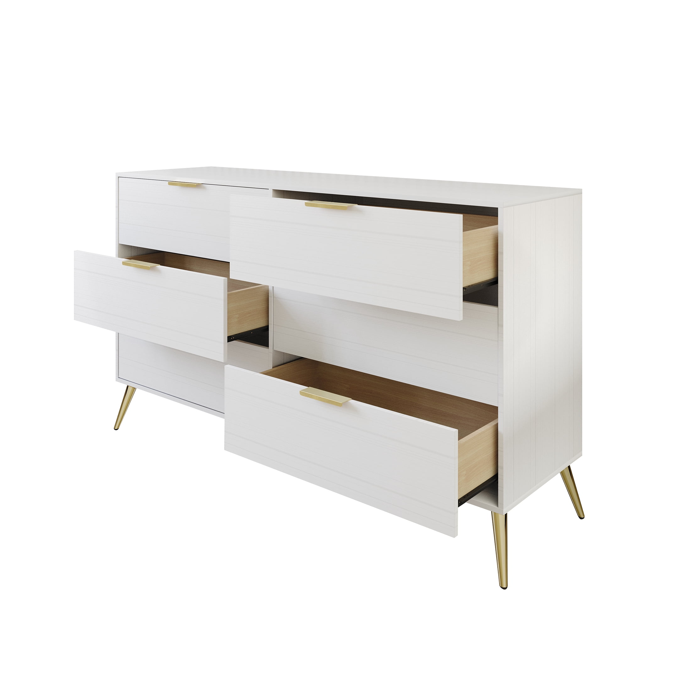 Castle Place Glam 6 Drawers Wooden Dresser, White