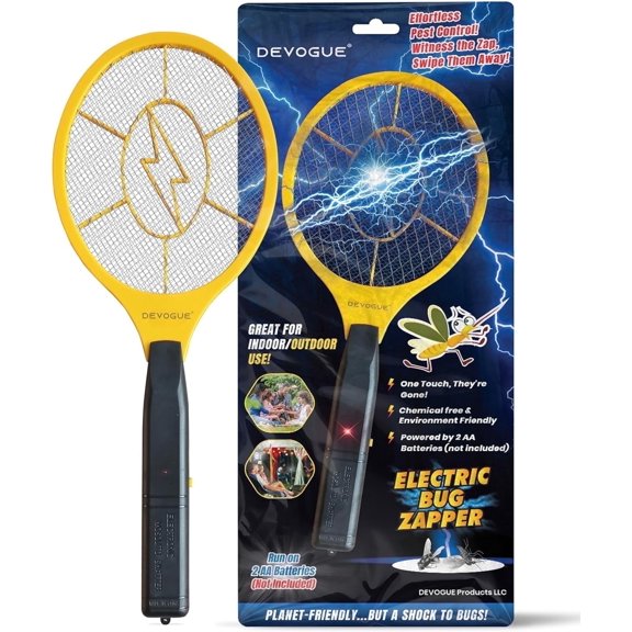Devogue Electric Fly Swatter Bug Zapper, Racket with LED Light & Safety Mesh, Indoor Outdoor Mosquito & Fly Killer, 1 Pack