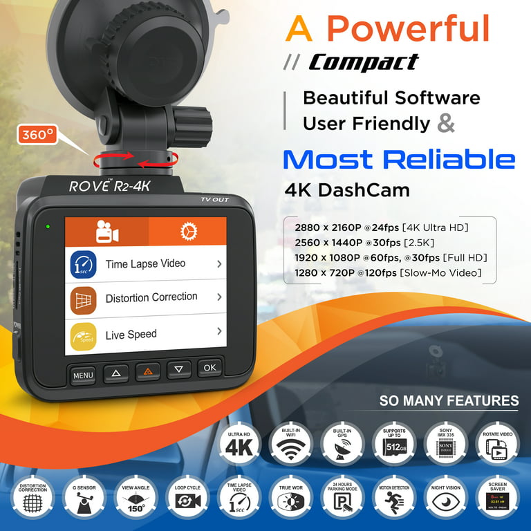 Rove R2-4K Dash Cam WiFi GPS Car Dashboard Camera Recorder with UHD 4K NIB