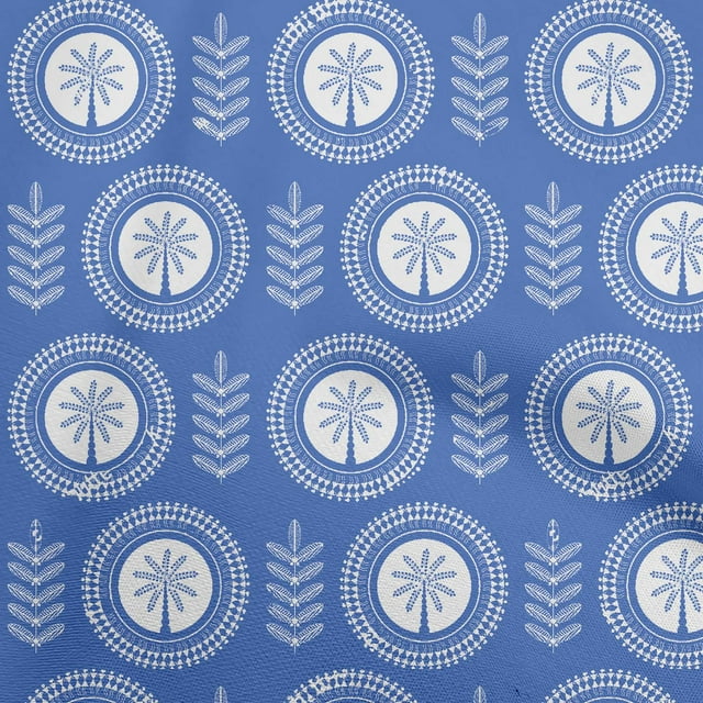 oneOone Rayon Medium Blue Fabric Asian Floral Block Craft Projects Decor Fabric Printed By The Yard 56 Inch Wide