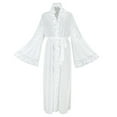 thumbnail image 5 of FAWUUDO Women's Robe Long Plush Soft Bathrobe Jacquard Color Block Robes Shawl Collar Sleepwear with Pockets, 5 of 9