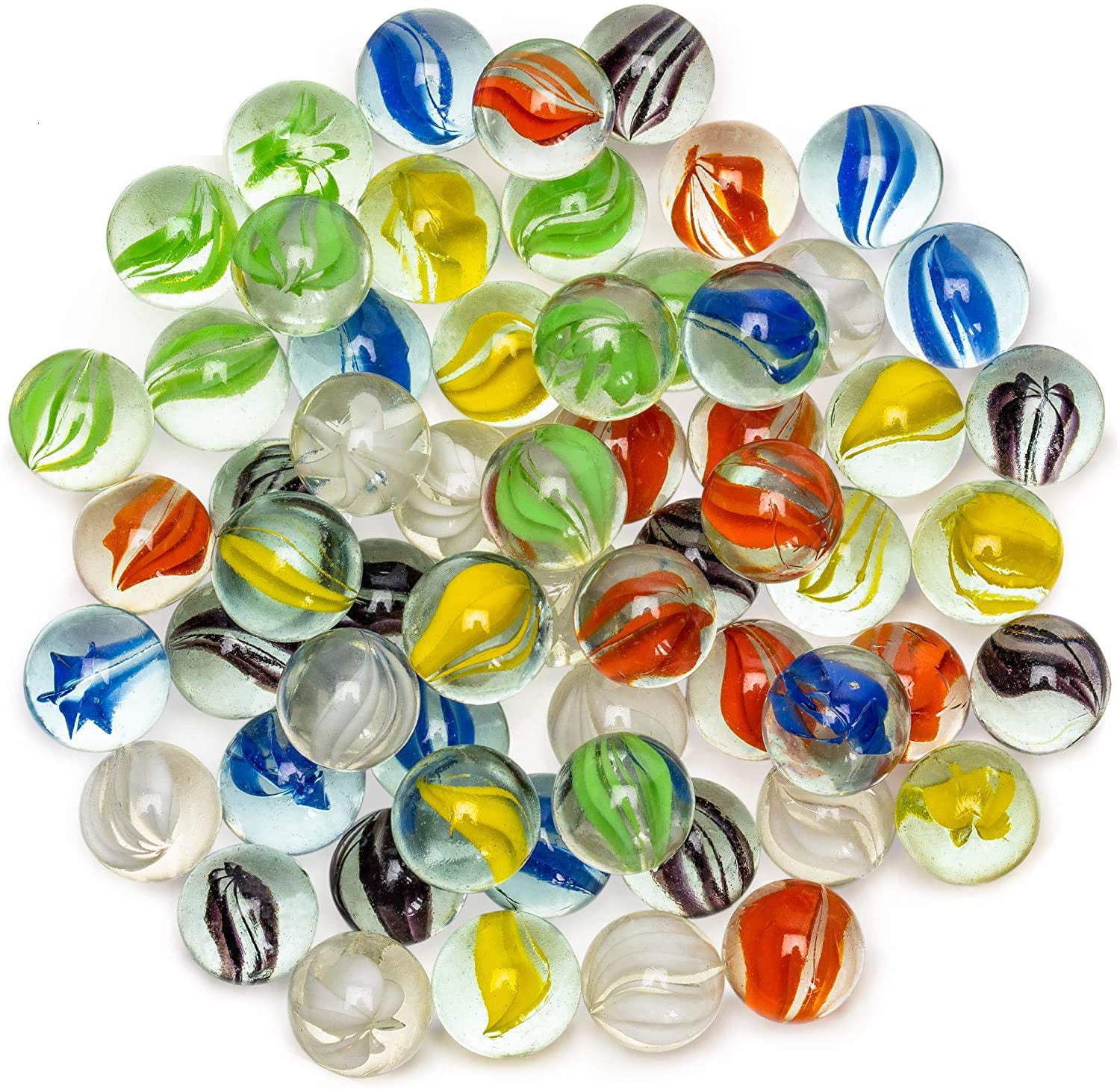 MSM Cat's Eye Glass Marbles Traditional Assorted Coloured Vintage Kids Classic Game Retro Party Table Games Sports Toys Come in Net Bag 100 Pcs Colour Marbles