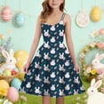 thumbnail image 2 of Girls Casual Easter Dress Sleeveless Spaghetti Strap Print Back Zipper Knee Length Soft Navy 9 Years-10 Years, 2 of 4