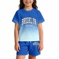 thumbnail image 2 of OOOUM Silky Soft T-Shirt Shorts 2 Piece Set Summer Letter Graphic Outfits Casual Cute Clothing For Toddler And Big Kids Blue 5-6 Years, 2 of 5