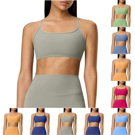DDAPJ pyju Sports Bras for Women Wireless Workout Bra Spaghetti Strap Criss Cross Back Running Yoga Cropped Tank Tops Clearance Sale Gray 8