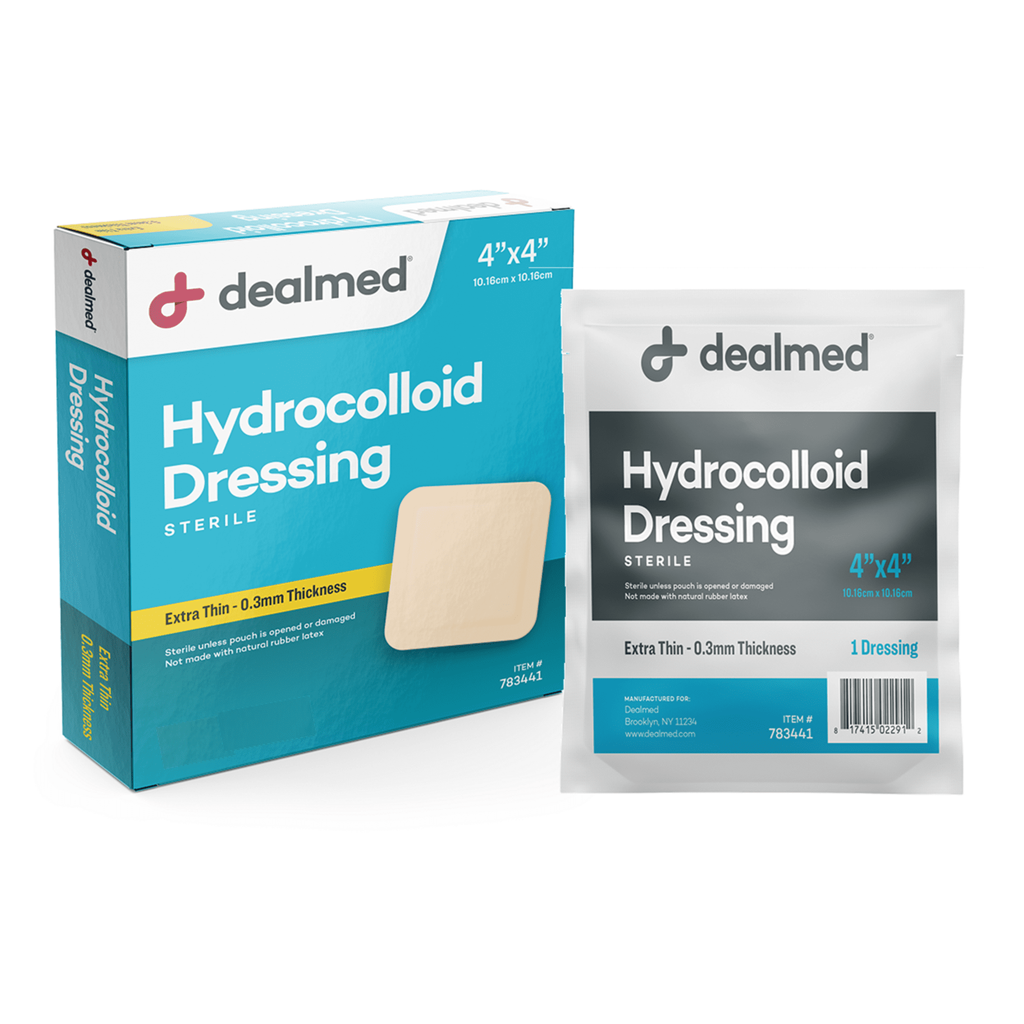 Dealmed 4" x 4" Hydrocolloid Dressing, Extra Thin .3mm | Sterile Individually Packed Dressings | Provide Moist Wound Healing Environment (Extra Thin, Box of 10)