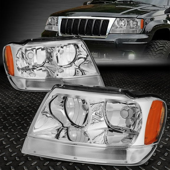 NUVISION for 99-04 Jeep Grand Cherokee WJ Chrome Housing Amber Corner Headlight Head Lamp