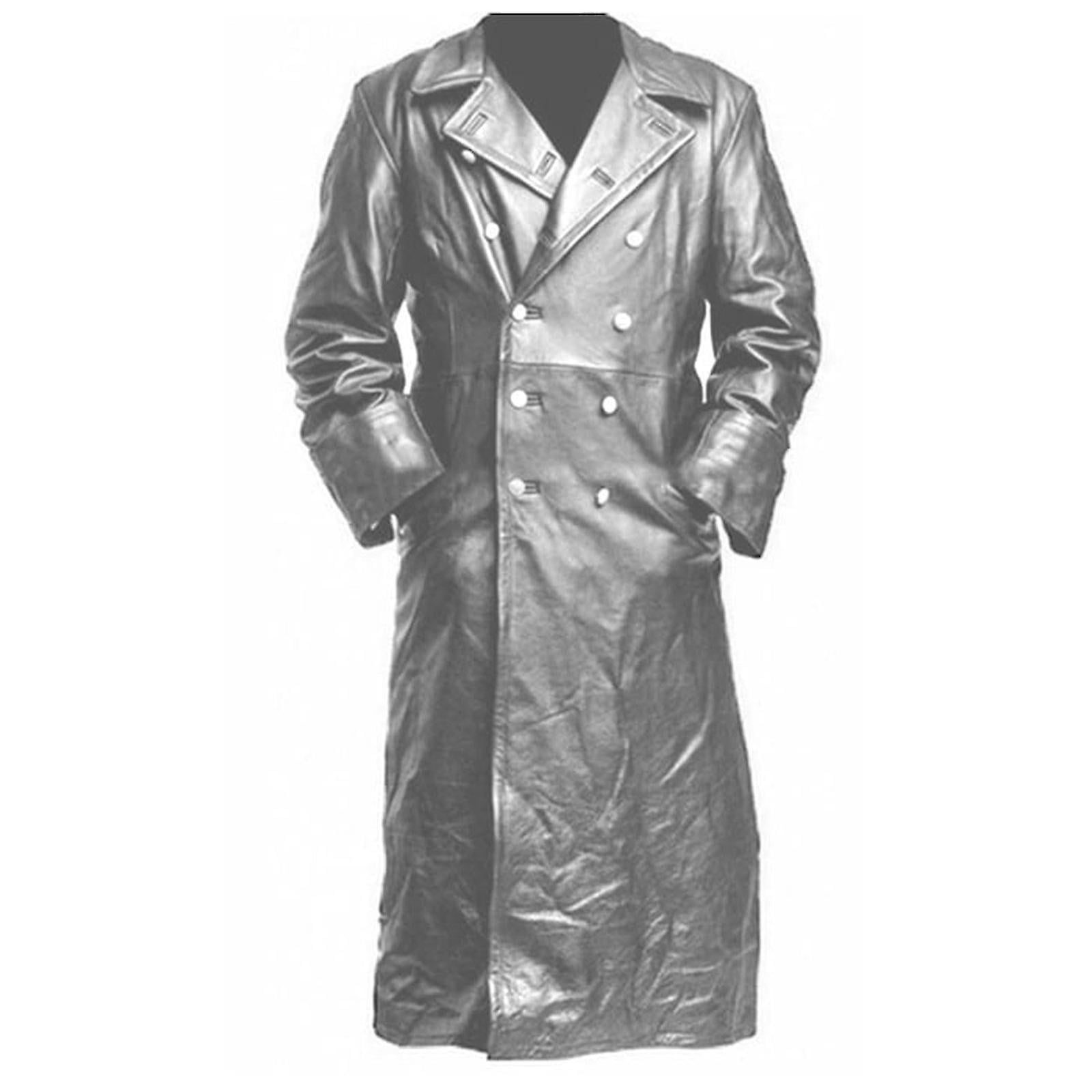 Men Classic Officer Ww2 Military Uniform Black Leather