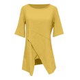 thumbnail image 4 of Summer Cotton Linen T Shirts for Women 2024 Crewneck Short Sleeve Fashion Boho Tees Casual Asymmetrical Tunics Blouses, 4 of 4