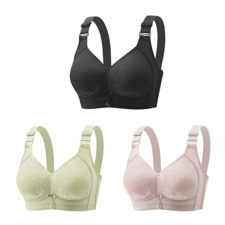 Mrat High Support Sports Bra 3pc Womens Wireless Bras for Women Full Cover  Smoothing Comfort Bra  Adjustable Strap Breathable Bra Underwear Everyday Bras S-238 Black S