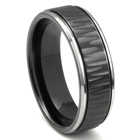 Titanium Kay Black Tungsten Carbide 8MM Hammer Finish Newport Comfort Fit Mens Wedding Band Ring Sz 10.0