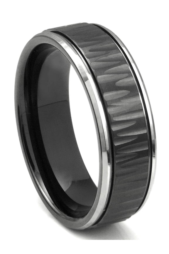 Black Tungsten Carbide 8MM Hammer Finish Newport Comfort Fit Mens Wedding Band Ring Sz 9.0