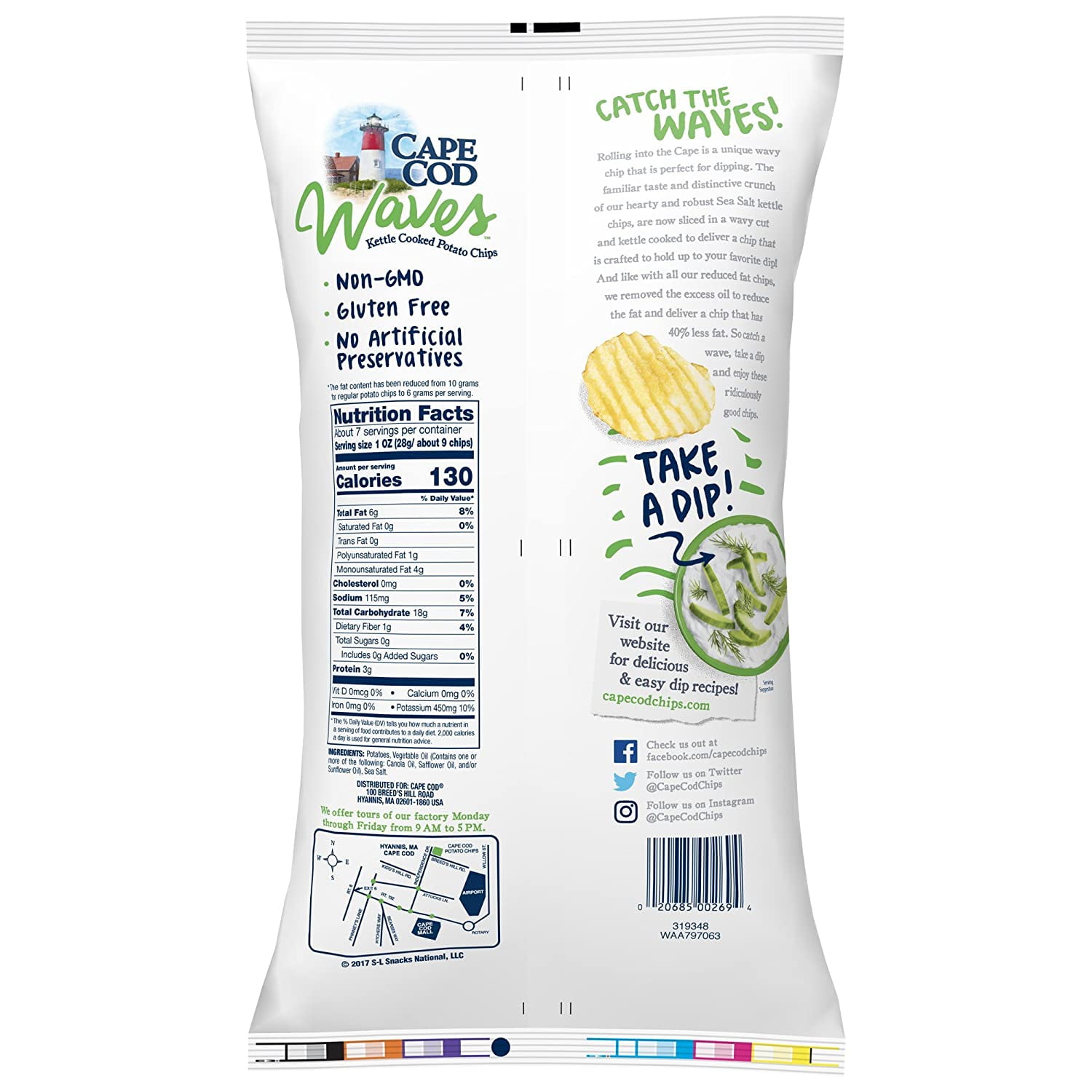 Cape Cod Waves Kettle Cooked Potato Chips, All Natural, 4-Pack 7.5 oz. Bags (Reduced Fat)
