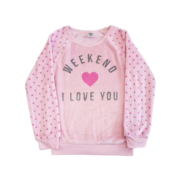 Girls Weekend I Love You Pink Heart Plush Long Sleeve Sweatshirt Sweater M