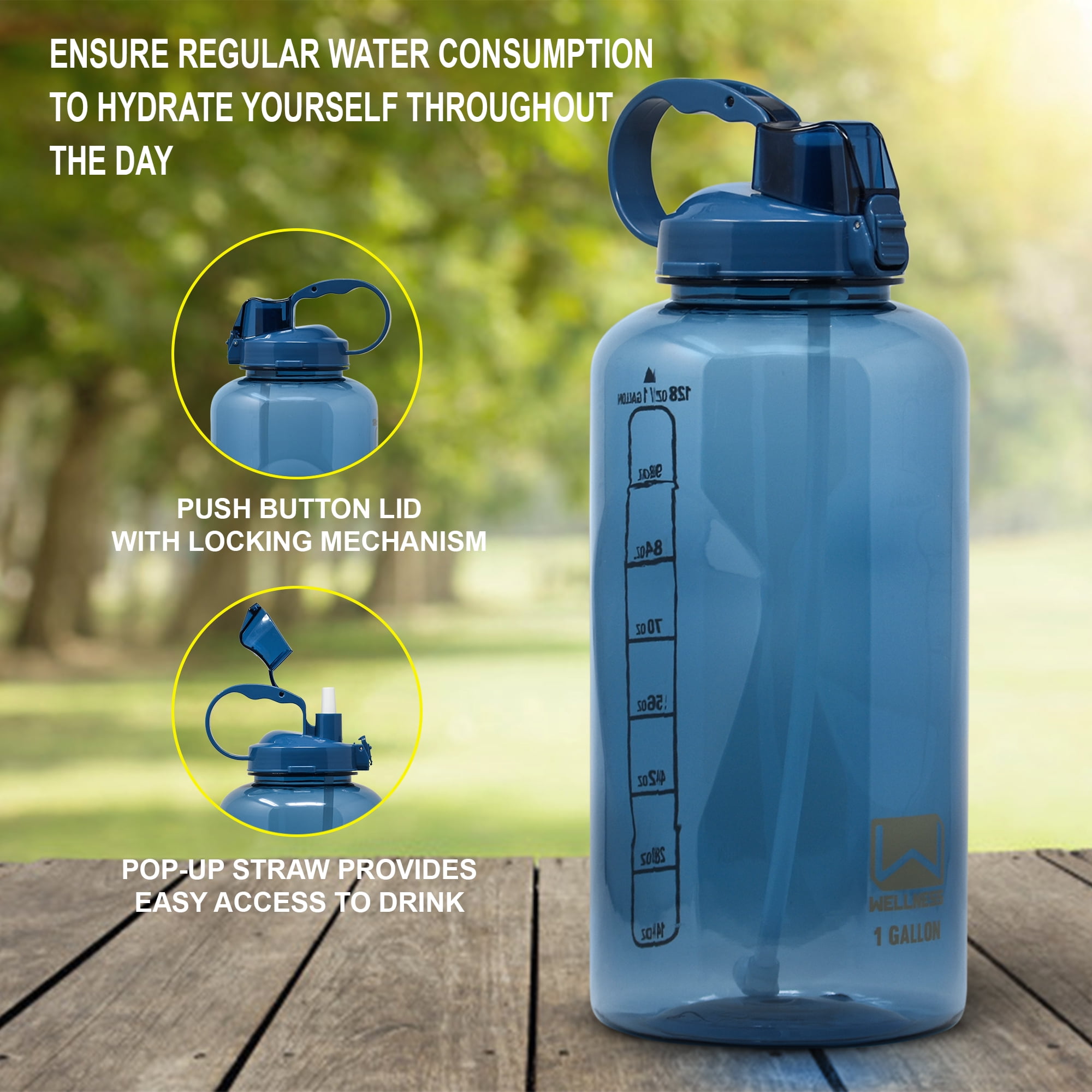 Wellness 128oz Sports Water Bottle Blue with Straw - Walmart.com