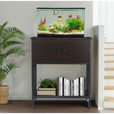 Naipo 20-29 Gallon Metal Fish Tank Stand with Cabinet,Heavy Duty Aquarium Stand, Turtle Tank, Reptile Terrarium, 500lbs Capacity, Anti-tilt Device, Brown