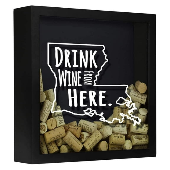 Torched Louisiana Wine Cork From Here Shadow Box Wall Mount Decor 13"x13"x3"Black