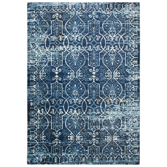 Alora Decor Swagger 9'10" x 12'6" Scroll Work Dk Blue/Lt. Blue/Ivory/Black Rug
