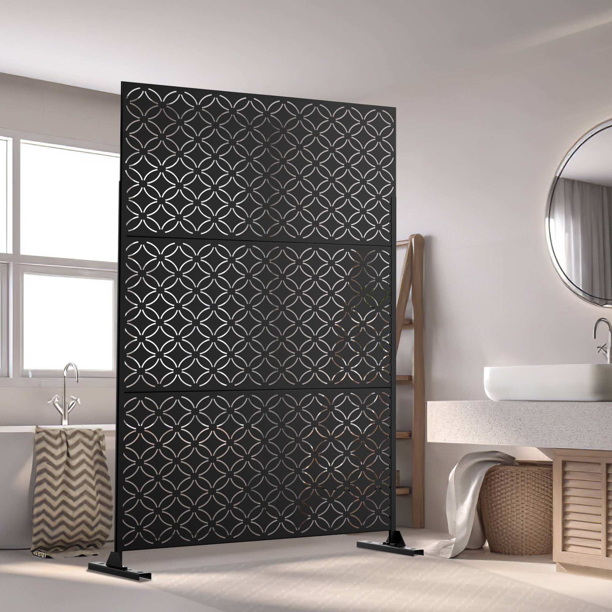 MAYEERTY 72×47" Outdoor Black Metal Privacy Panel Screen for Backyard & Garden, Coin Pattern