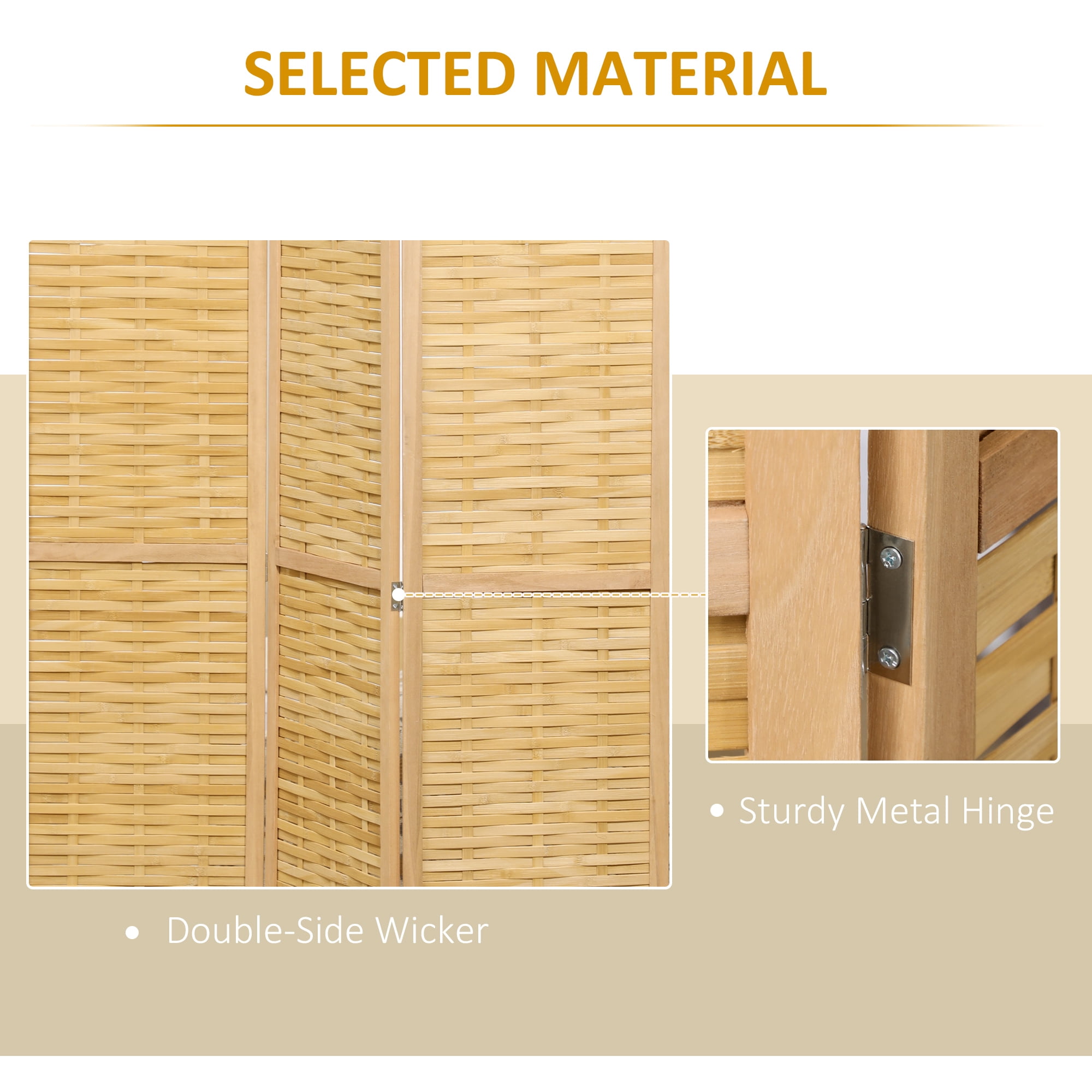 Homcom 4 Panel Room Divider,5.5' Tall Bamboo Portable Folding Privacy Screens,Hand-Woven Double Side Partition Wall Dividers for Home Office,Natural,Natural Wood Bamboo Household Supplies Décor