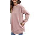 thumbnail image 1 of Moda mujer Sudadera con capucha Color sólido O cuello Manga larga Dobladillo dividido Casual Otoño I Abanopi Rosa/Grande, 1 of 7