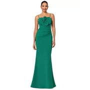 Betsy Adam Ruched Gown Women 8 Green Floral Scuba Crepe Spaghetti Strap ERK135