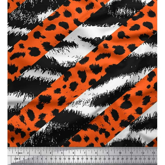 Soimoi White Japan Crepe Satin Fabric Leopard & Wild Animal Skin Print Fabric by Yard 42 Inch Wide