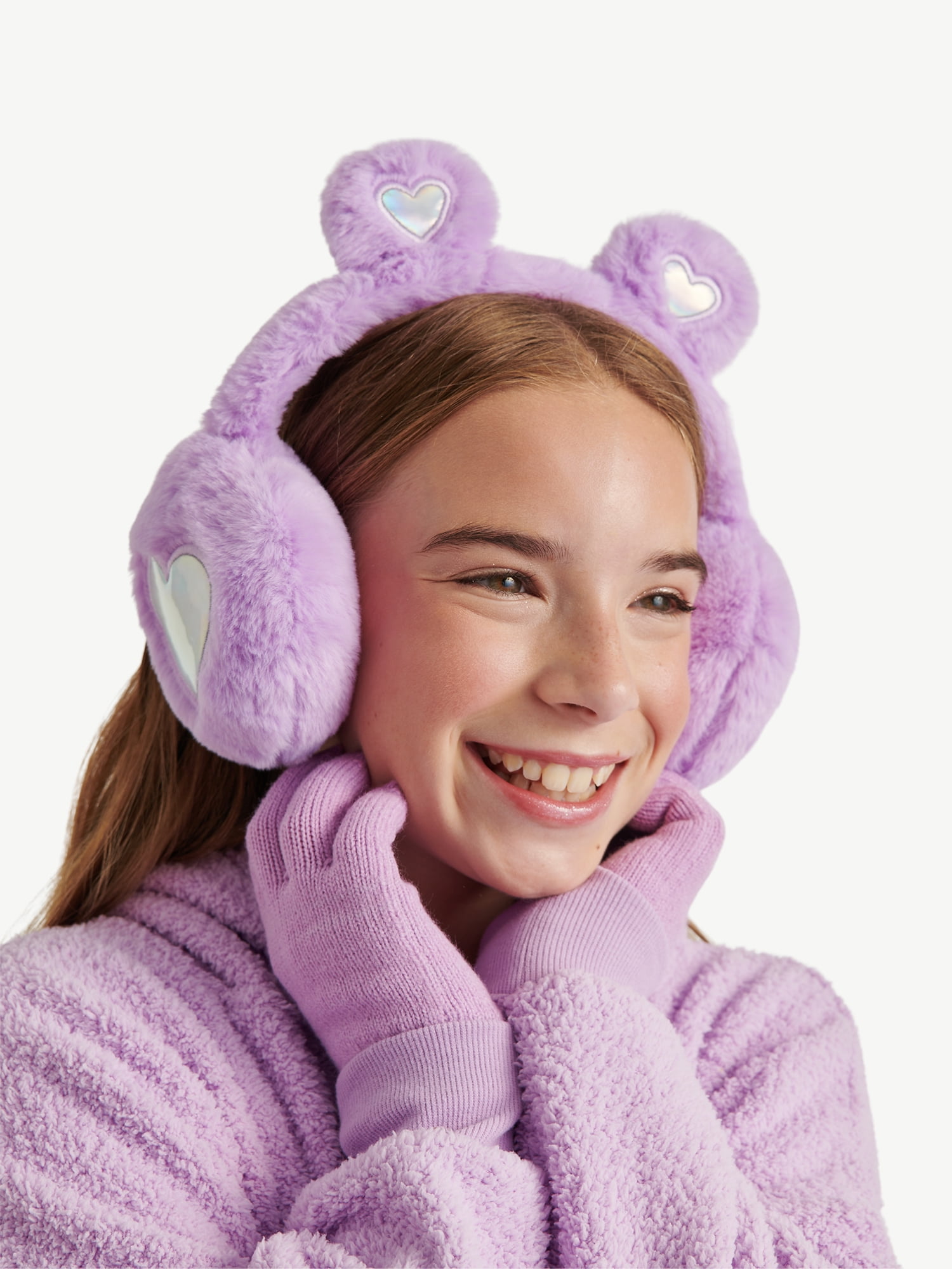 Justice Girls Faux Fur Earmuff and Glove Set, Purple