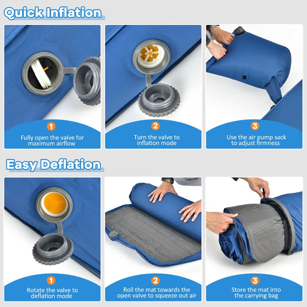 Resenkos Self Inflating Folding Camping Sleeping Mattress with Carrying Bag-Blue, Camping Mattress, Portable Roll Up Bed, Inflatable Outdoor Mat for Rooftop Tent Car Truck Van, 4 Season