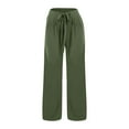 thumbnail image 4 of Girls Kids Wide Leg Pants Cotton Linen Solid Color Baggy Pant Casual Elastic Waist Drawstring Lightweight Pocket Pant Army Green 150, 4 of 5