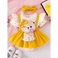 thumbnail image 4 of BemeyourBBs Newborn Baby Girls Summer Clothes Infant Baby Girl Bear Outfits Short Sleeve Bear Embroidery Dot False Two-Piece Romper Bodysuit Playsuit with Headband, 4 of 9