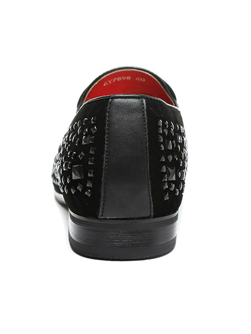 Santimon Men Velvet Loafers Rhinestone Flats Slip On Dress  display picture 3