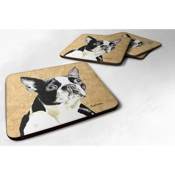Carolines Treasures SC9140FC Boston Terrier Wipe your Paws Foam Coaster Set of 4 3 1/2 x 3 1/2 multicolor
