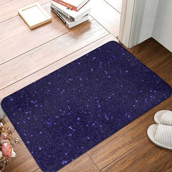 Front Door Mat Indoor Outdoor Outside Entrance - 16*24in Washable Glittering Purple Starfield Thin Bathroom Rugs Fit Under Door, Bath Rugs for Bathroom, Kitchen Rugs Mats for Floor