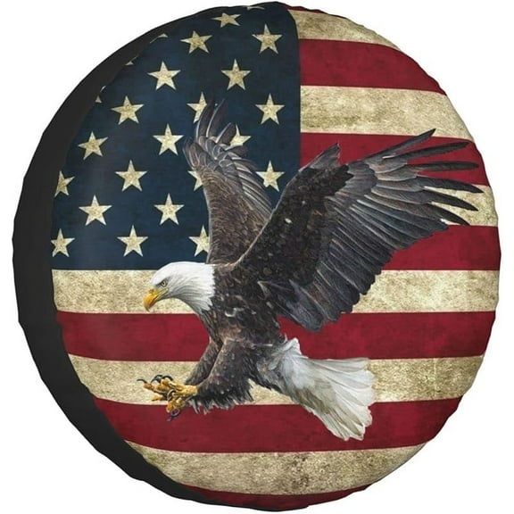 Spare Tire Cover Bald Eagle American Flag Tire Covers Protector Wheel Tire Covers Weather-Proof for Trailer RV SUV Truck Camper Travel Trailer Accessories Polyester