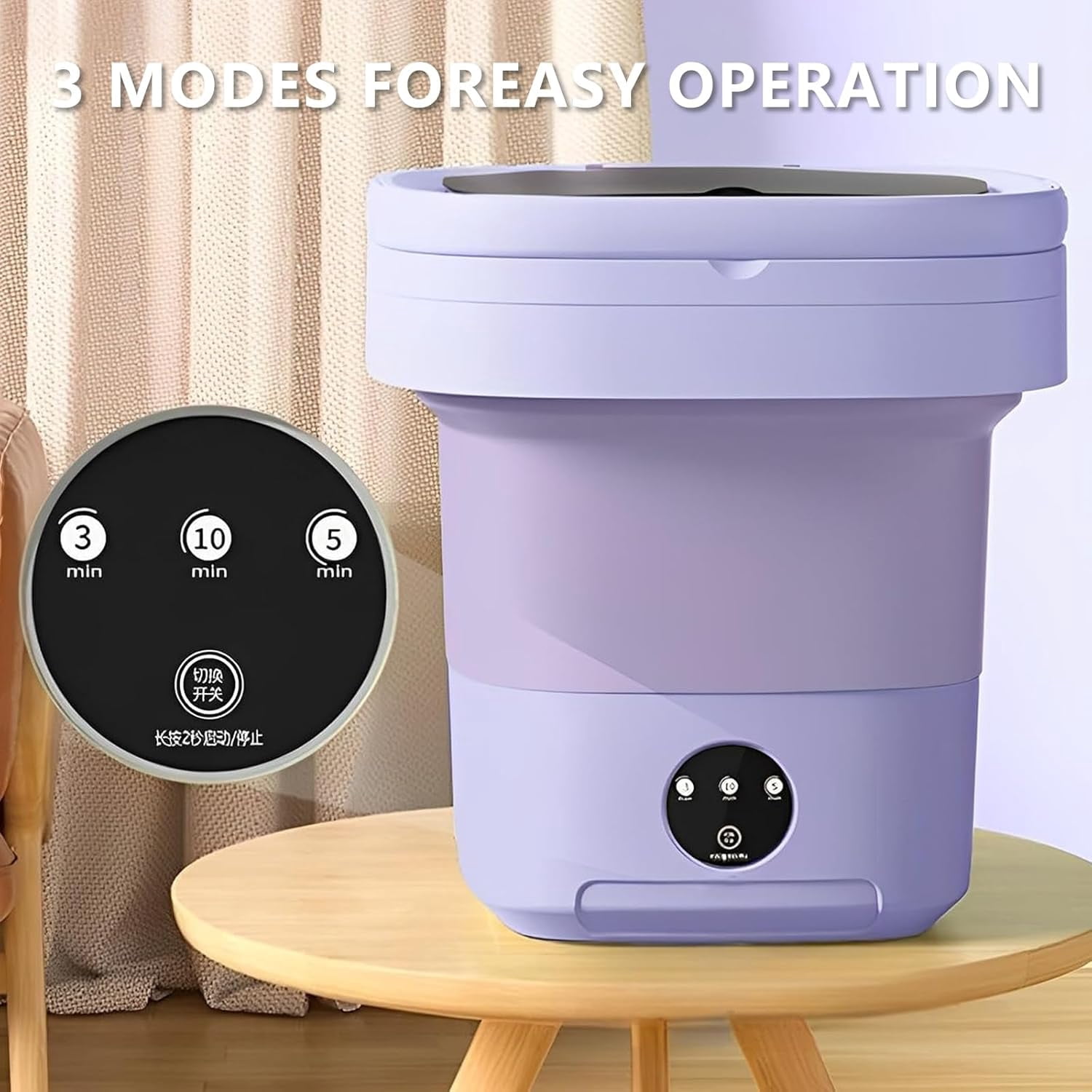 Portable Travel Washing Machine, 11-Liter Mini Foldable Washer with Spin Dry Function, Compact, Ideal for Apartments Dormitories Hotels, Camping