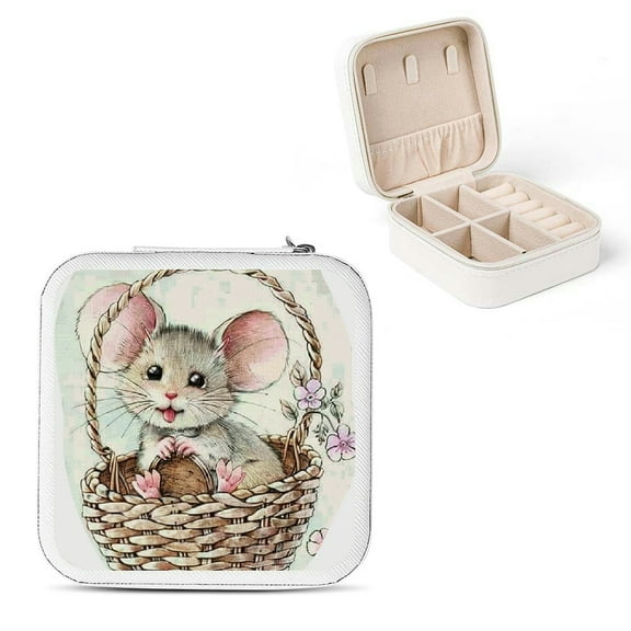 ZFLMY Mouse Jewelry Travel Case Organizer with Necklace Hooks and Zipper Storage Box for Earrings, Rings, Bracelets - Bridesmaid Gift and Friendship Day Essential White