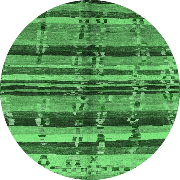 Ahgly Company Indoor Round Oriental Emerald Green Industrial Area Rugs, 7' Round