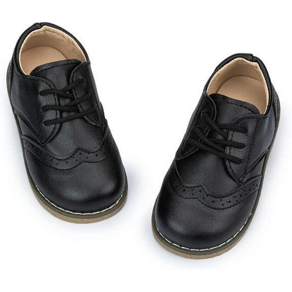 Toddler Boys Girls Dress Shoes Little Kid Wedding Church Dress Shoes PU Leather Lace Up School Uniform Loafer Flats