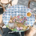 thumbnail image 2 of Easter Bunny Round Tablecloth, Fitted Table Cover with Elastic for 55"-60" Round Tables, Spring Easter Eggs Floral Blue Check Table Cloth Outdoor Indoor Dinning Party Waterproof Tablecloths, 2 of 7