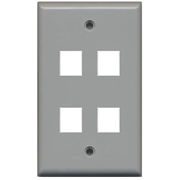 RiteAV Blank Wall Plate for Keystone Jacks - Gray 1 Gang 4 Port