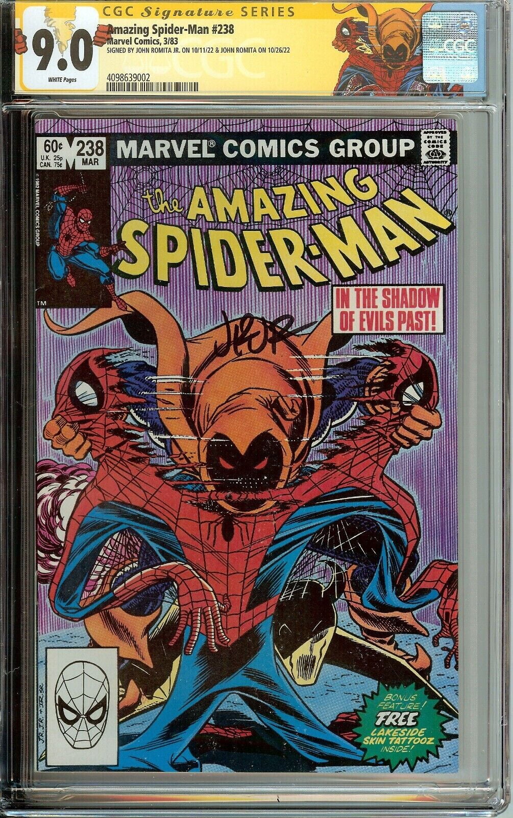 Amazing Spider-Man #238 HobGloblin CGC 9.0 John Romita JR WITH Tattooz