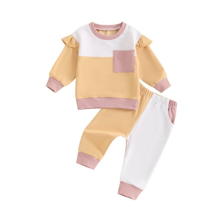 

Niceyoeuk Baby Girl Contrast Color Outfit Long Sleeve Tops Elastic Waist Pants
