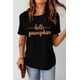 thumbnail image 1 of ABPHQTO Camiseta negra con gráfico de cuello redondo con estampado de purpurina Hello Pumpkin para mujer, 1 of 5