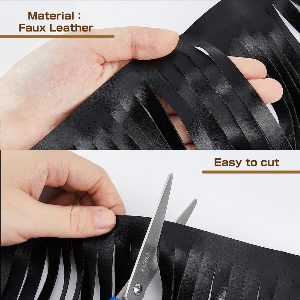 1Pc 2M PU Leather Suede Fringe Trim 0.39inch Width Black Tassel Ribbon Double Side Leather Sewing Tassel Fringe