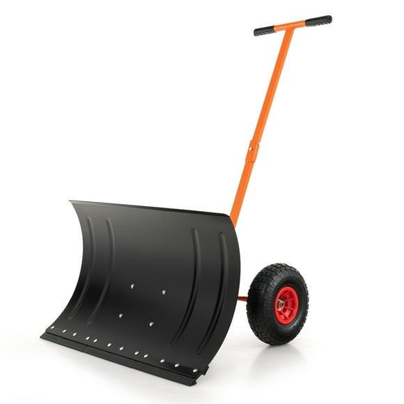 Costway 29" Snow Shovel Heavy-Duty Metal Adjustable Angle & Height Snow Clear with Wheels