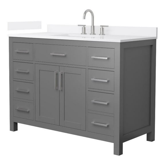 Wyndham Collection 48" Single Vanity with Quartz Top (3-Hole) in Dark Gray/White