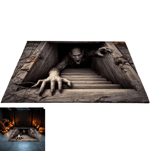 3D Optical Illusion Halloween Rug, Horror Climbing Monster Door Mat with Non-Slip Backing, Scary Abyss Carpet in 3 Sizes for Entryway Living Room Bedroom and Halloween Party Decor