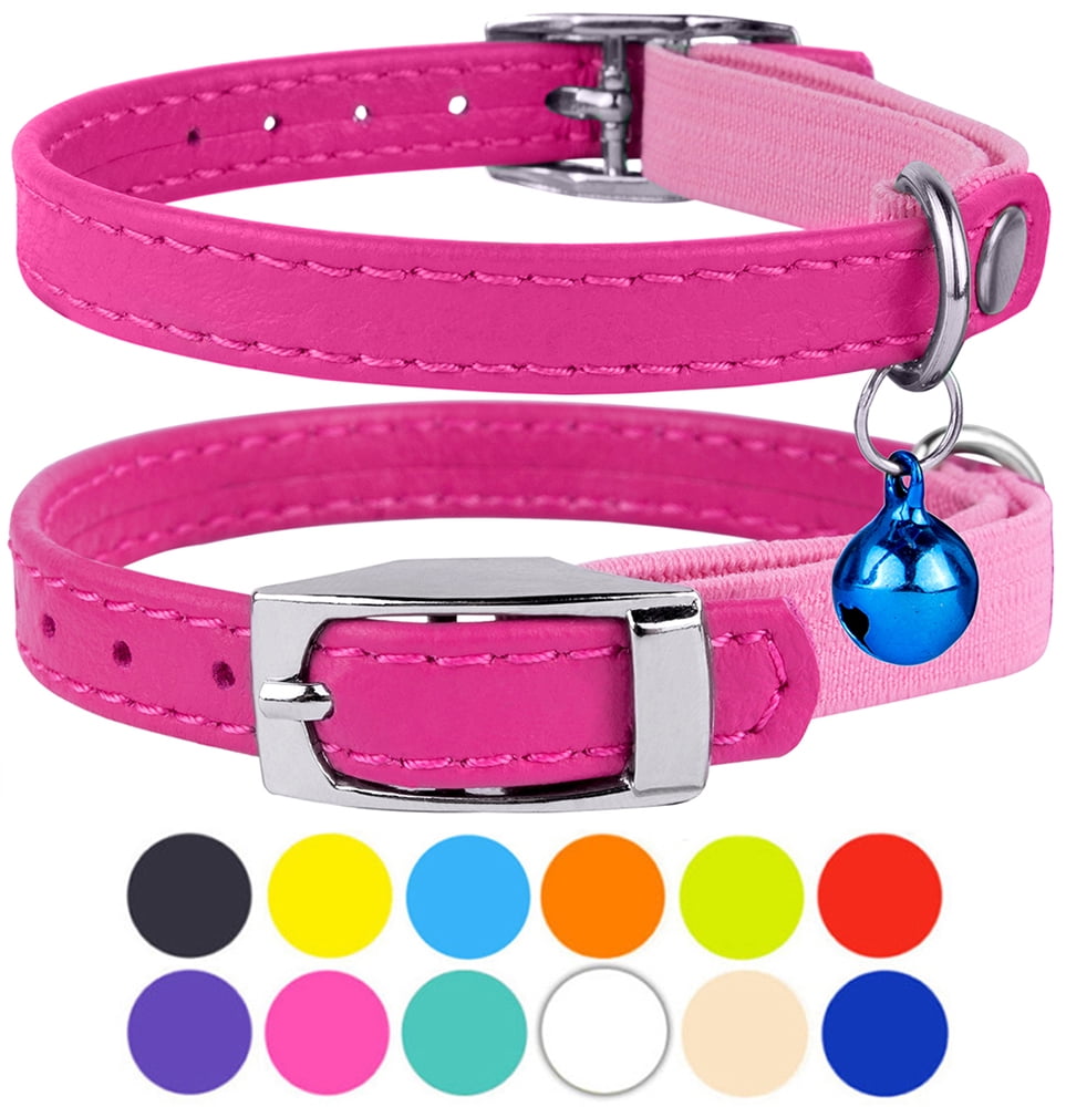 Leather Cat Collar Breakaway Safety Collars Elastic Strap for Small